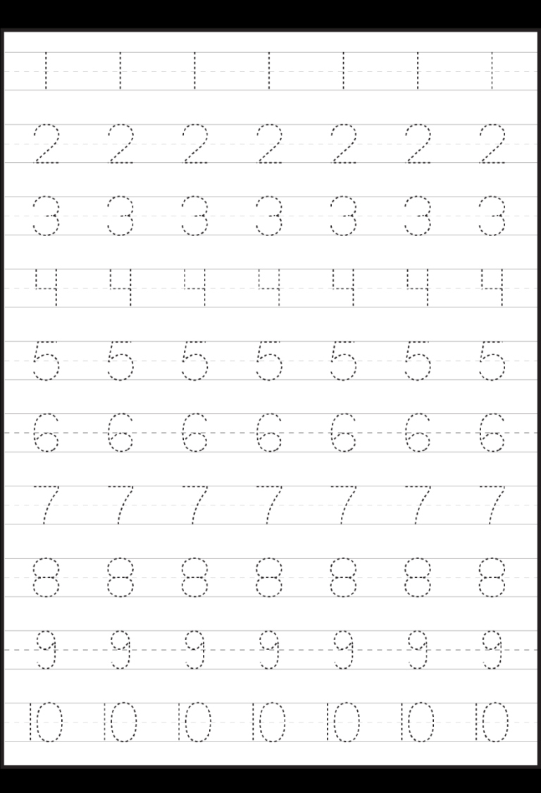 Number Tracing Worksheets For Kindergarten