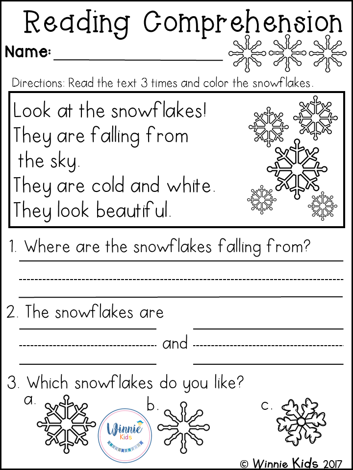Reading Winter Worksheets For Kindergarten