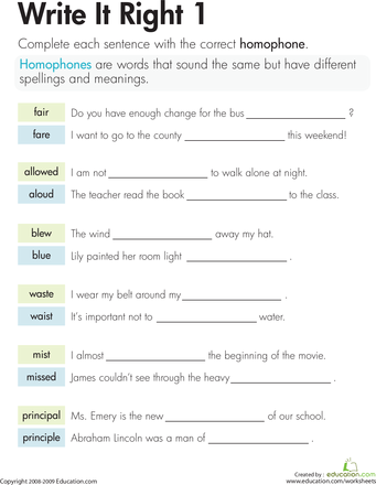 Homonyms Worksheets For Third Grade
