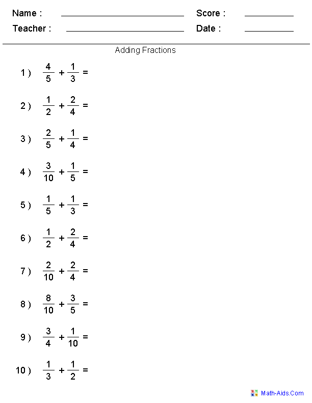 Math-aids.com Addition Worksheets