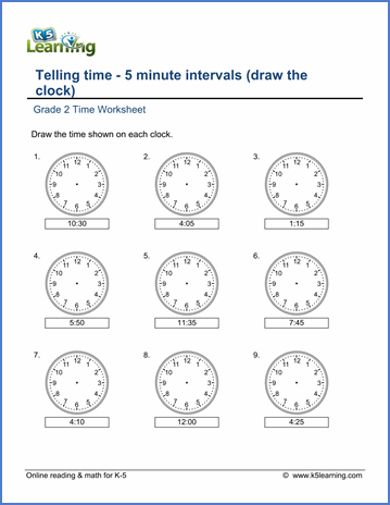 Telling Time To The 5 Minute Worksheets