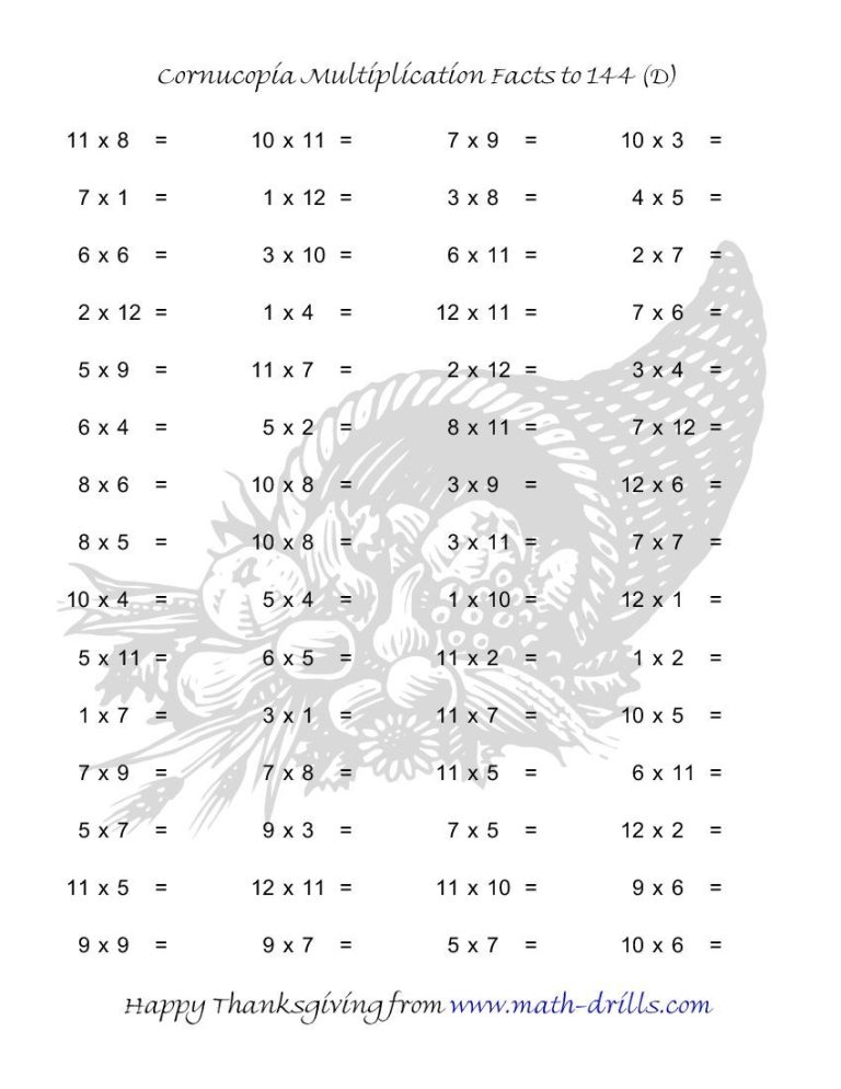Multiplication Facts Worksheets To 144