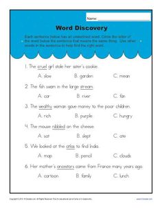 Context Clues Antonyms Worksheets 4th Grade