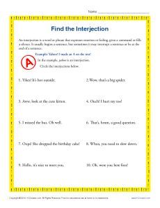 7th Grade Interjections Worksheet
