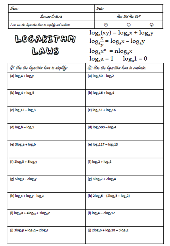 Logarithm Practice Worksheet Thekidsworksheet
