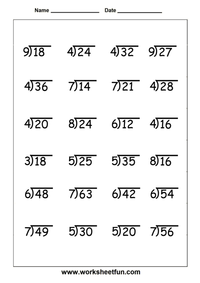 Simple Division Worksheets For Grade 6