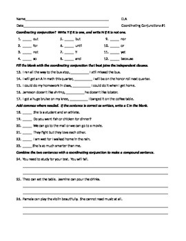 3rd Grade Coordinating Conjunction Worksheet