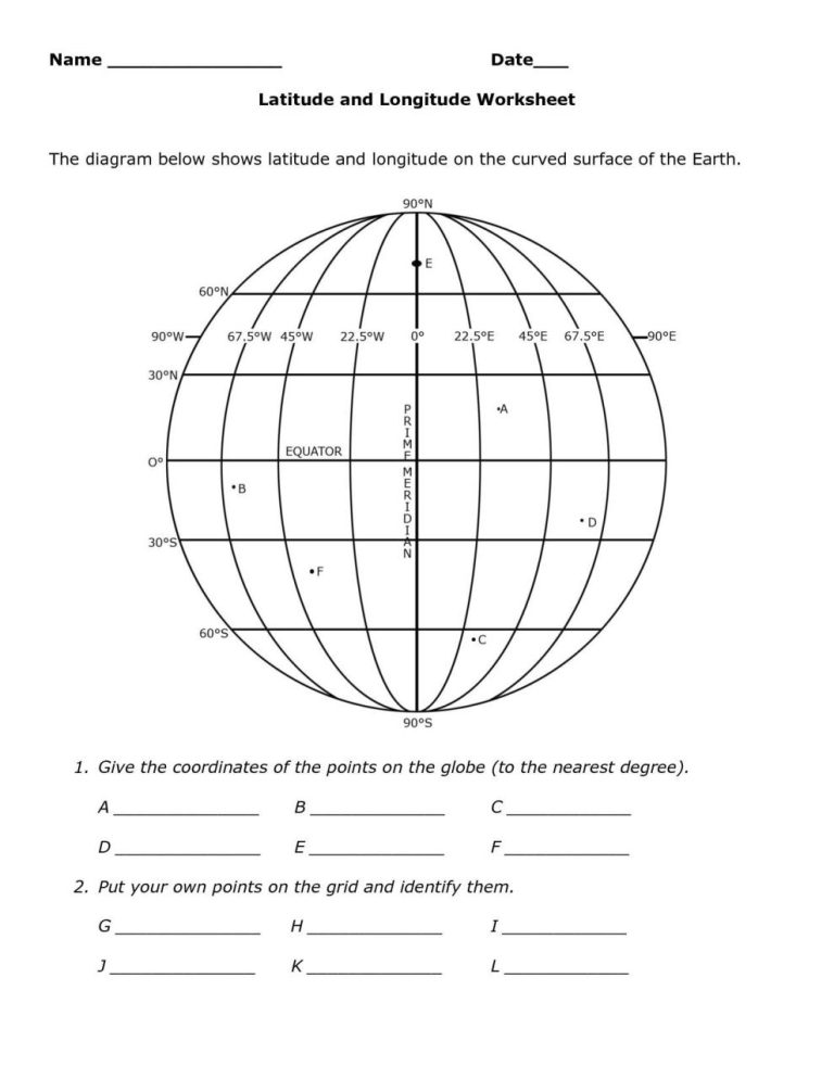 Latitude And Longitude Worksheets 7th Grade