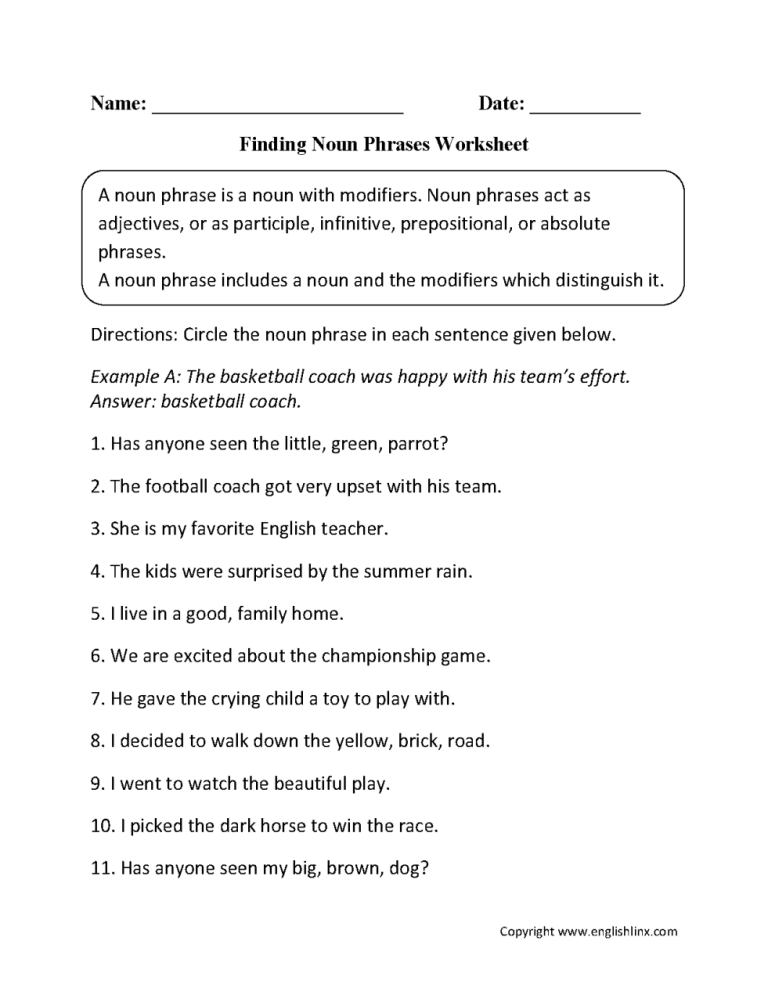 7th Grade Verb Phrase Worksheet