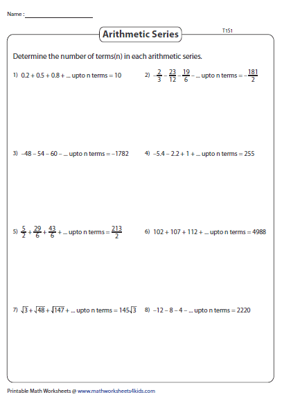 Arithmetic And Geometric Series Worksheet