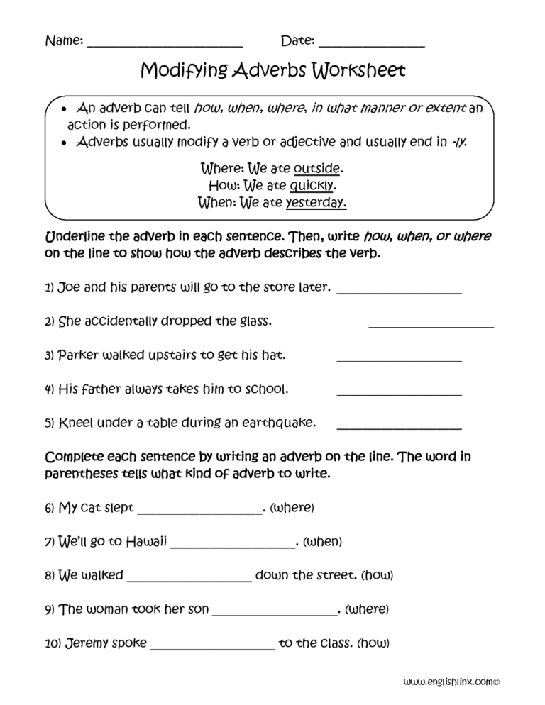 Adverb Worksheets Pdf Grade 3 Thekidsworksheet