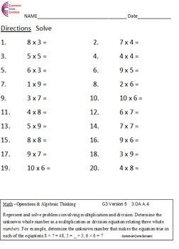 Common Core Math Worksheets 4th Grade Multiplication