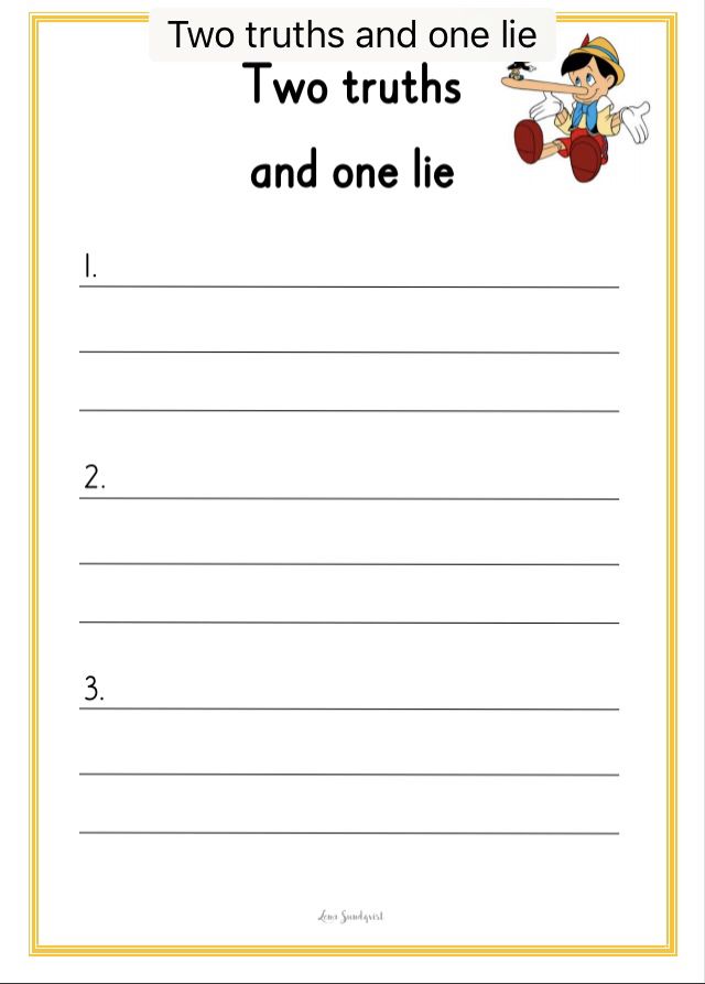 Printable Two Truths And A Lie Worksheet