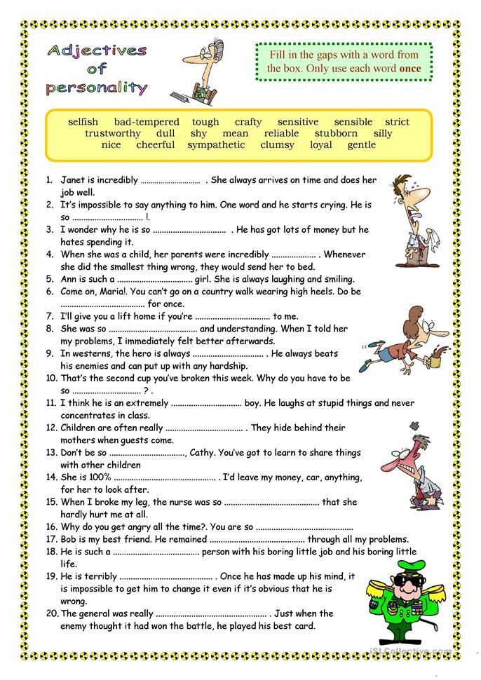 Personality Adjectives Worksheet With Answers