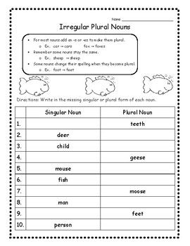 Irregular Plural Nouns Worksheet With Answers