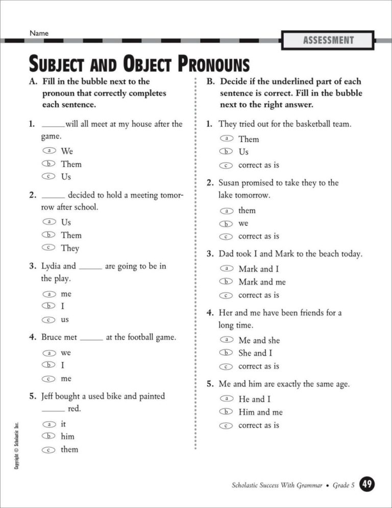 Object Pronouns Worksheet For Grade 2