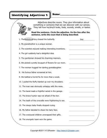 Adjectives Worksheets With Answers For Grade 4