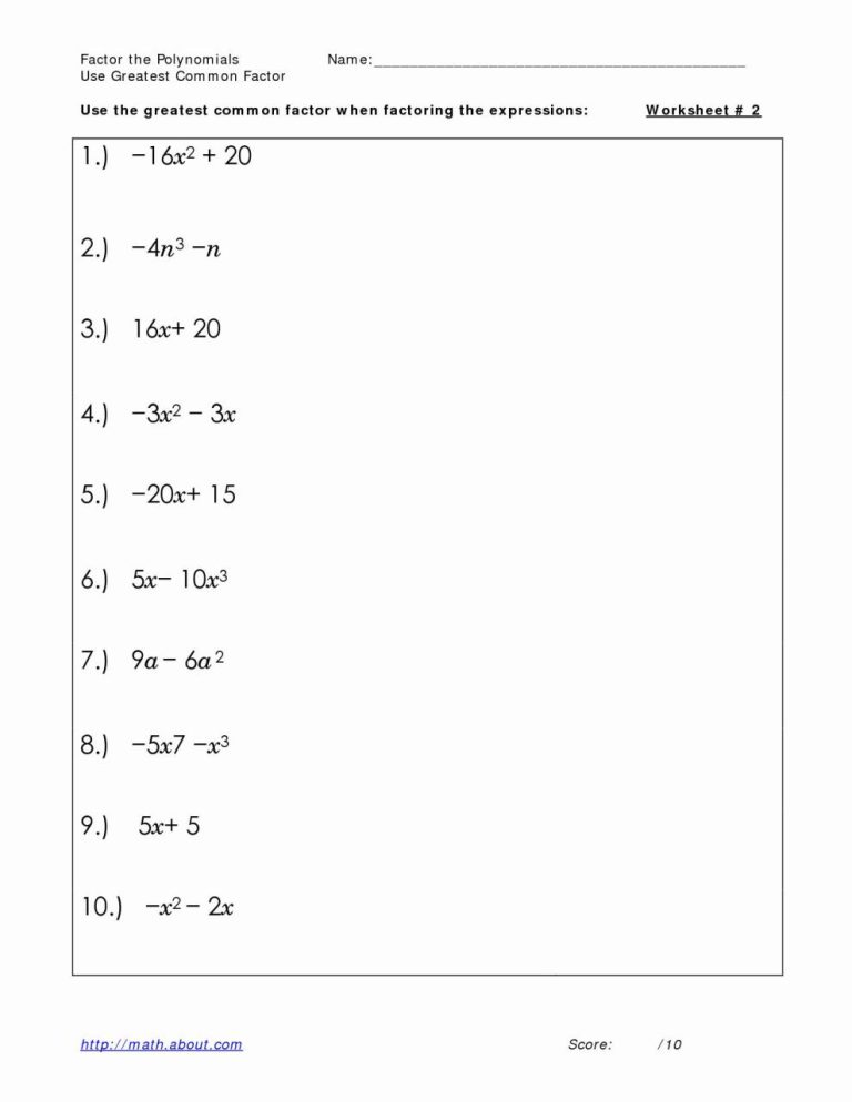 Greatest Common Factor Worksheet Pdf Algebra 1