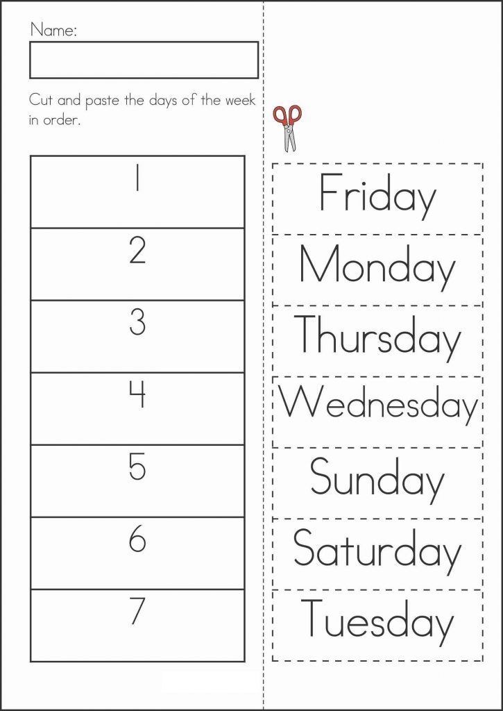 Printable Days Of The Week Worksheets Cut And Paste