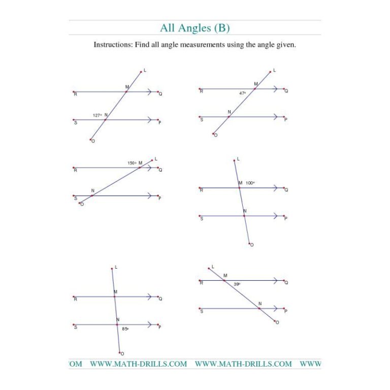 Find The Missing Angle Geometry Worksheet