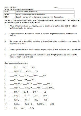 Types Of Chemical Reactions Worksheet Answers