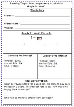 Simple Interest Worksheet I=prt Answers