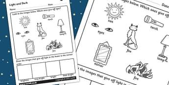 Science Worksheets For Grade 2 Light And Dark