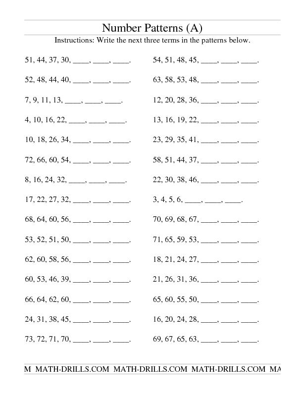Number Patterns Worksheets Grade 6