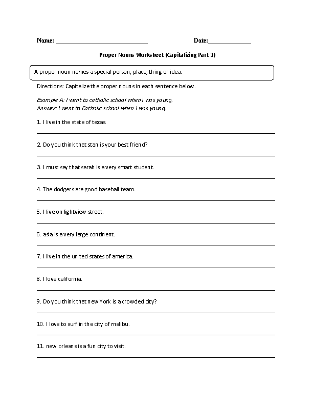 7th Grade Nouns Worksheet For Grade 6
