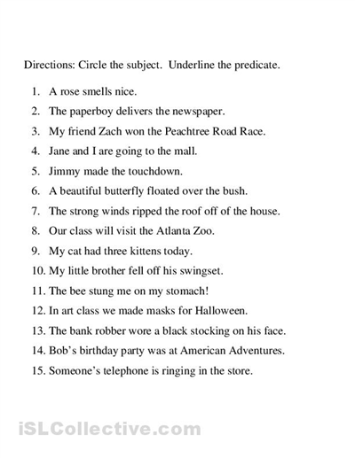 Subject And Predicate Worksheets With Answers Pdf