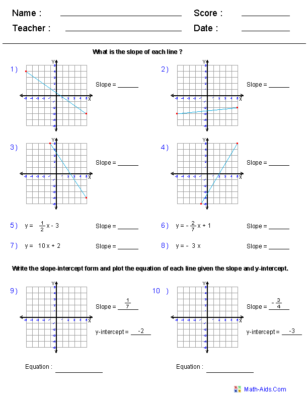 Writing Linear Equations Worksheet Answer Key Algebra 2