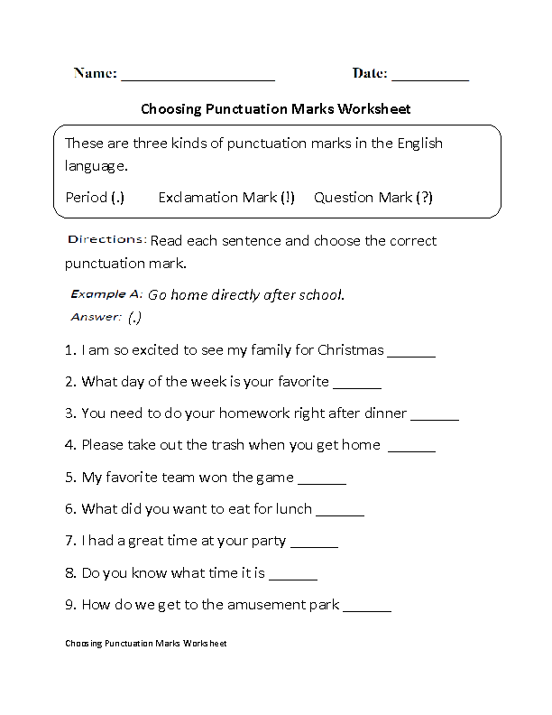 Punctuation Worksheets With Answers For Grade 7
