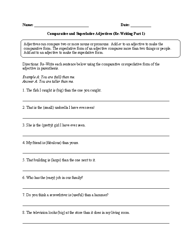 Adjectives Worksheets With Answers For Grade 5
