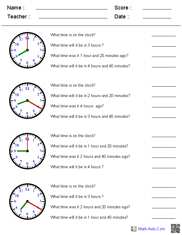 Adding And Subtracting Time Worksheets