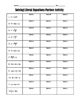 Solving Formulas For A Specific Variable Worksheet