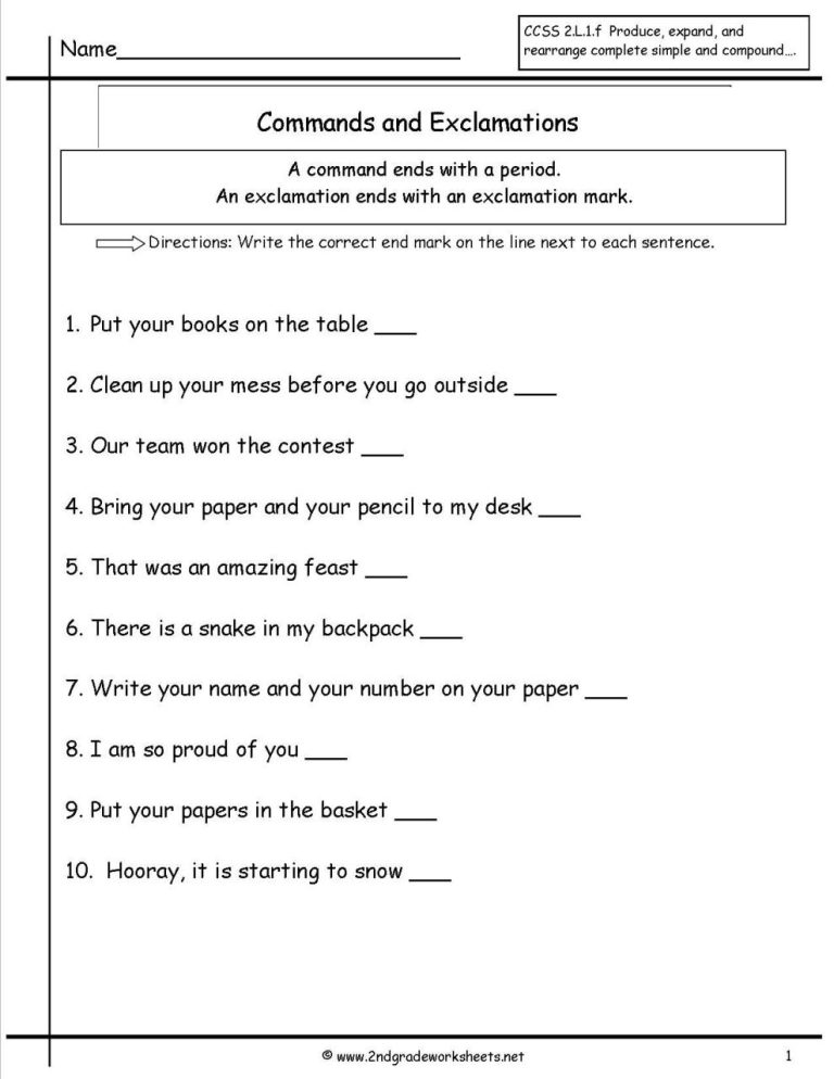 Types Of Sentences Worksheets 4th Grade With Answers