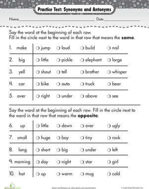 Synonyms And Antonyms Worksheet For Grade 3