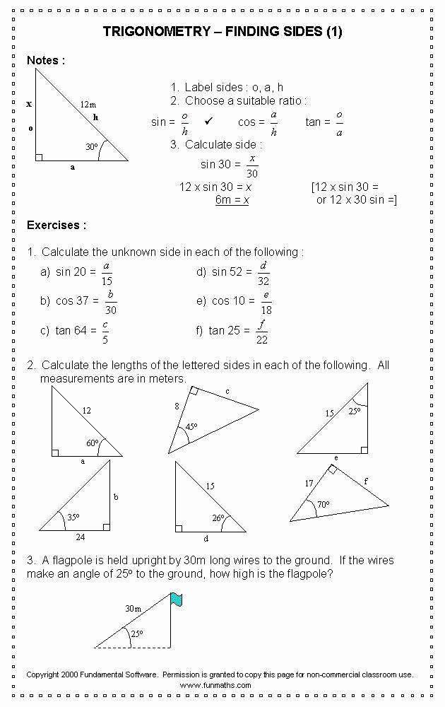 Applications Of Right Triangle Trigonometry Worksheet