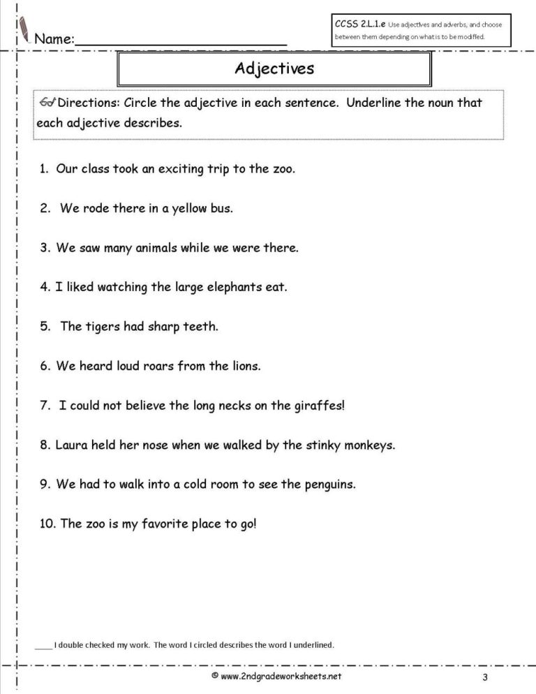 Adjectives Worksheets For Grade 2 With Answers