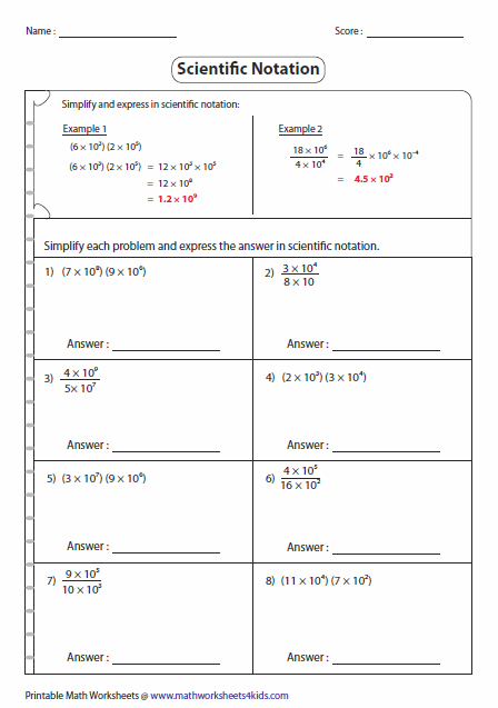 8th Grade Scientific Notation Worksheet Works Answers
