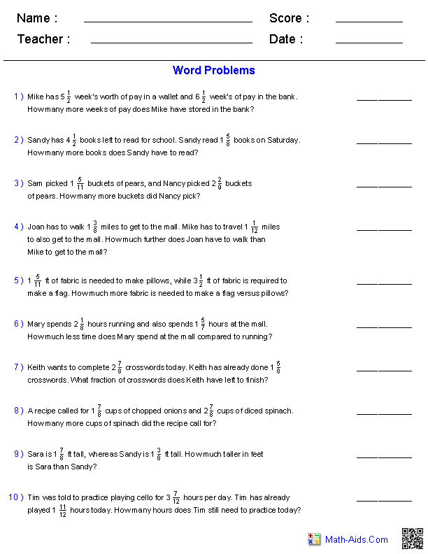 6th Grade Math Aids Word Problems