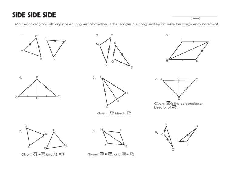 Triangle Congruence Practice Problems Worksheet Answers