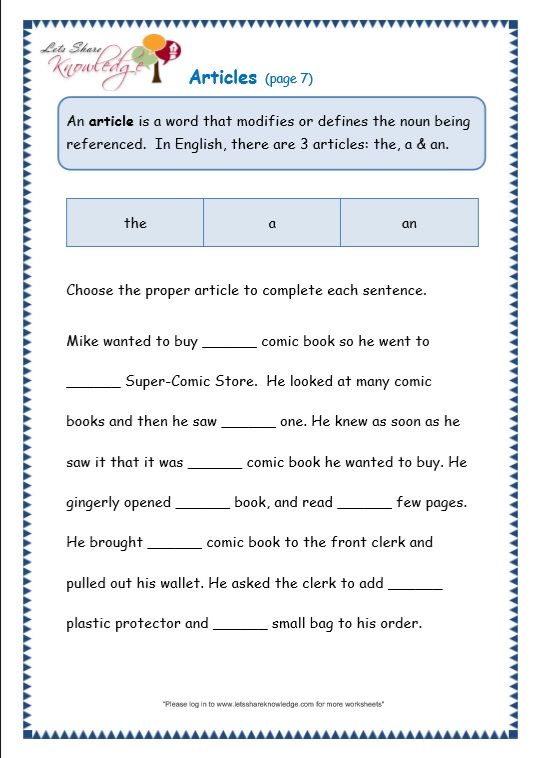 Use Of A And An Worksheet Grade 3