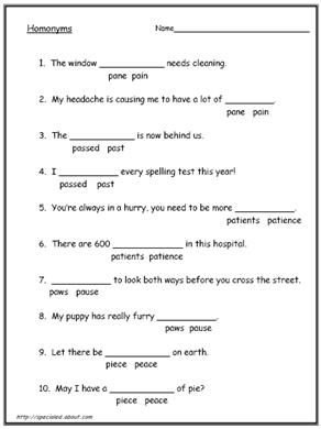 Homonyms Worksheets 1st Grade