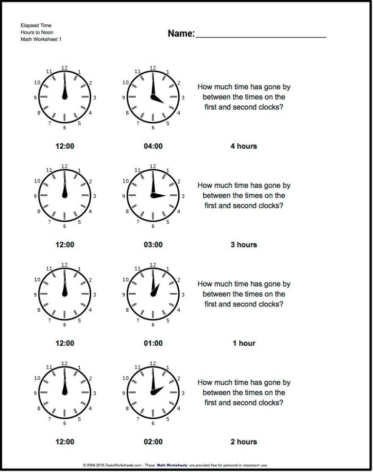 Elapsed Time Worksheets To The Hour