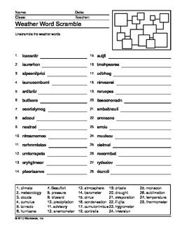 Word Scramble Worksheet With Answers