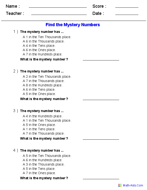 Place Value Worksheets 4th Grade Answers