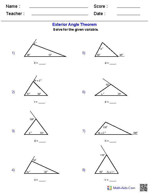 Finding Missing Angles In Triangles Worksheet Pdf Grade 7