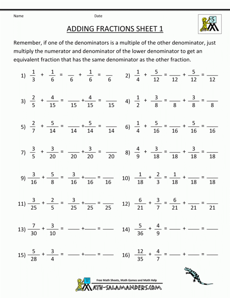 4th Grade Adding And Subtracting Fractions With Like Denominators Worksheets Pdf