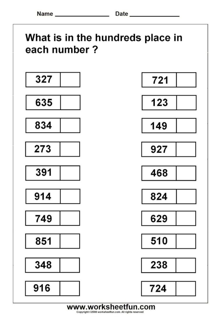 Identifying Place Value Worksheets 1st Grade